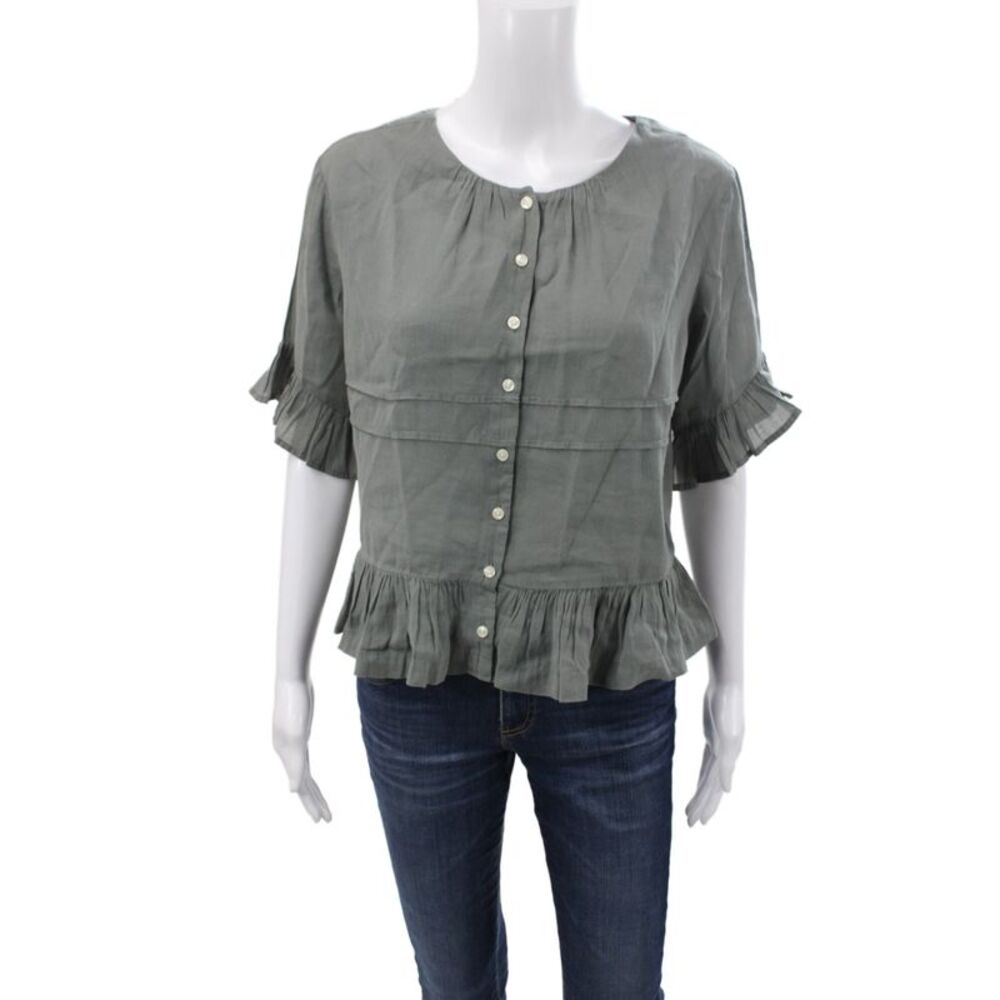 Birds of Paradis Women Bohemian Gray Short Sleeve Blouse Round Neck Size XS